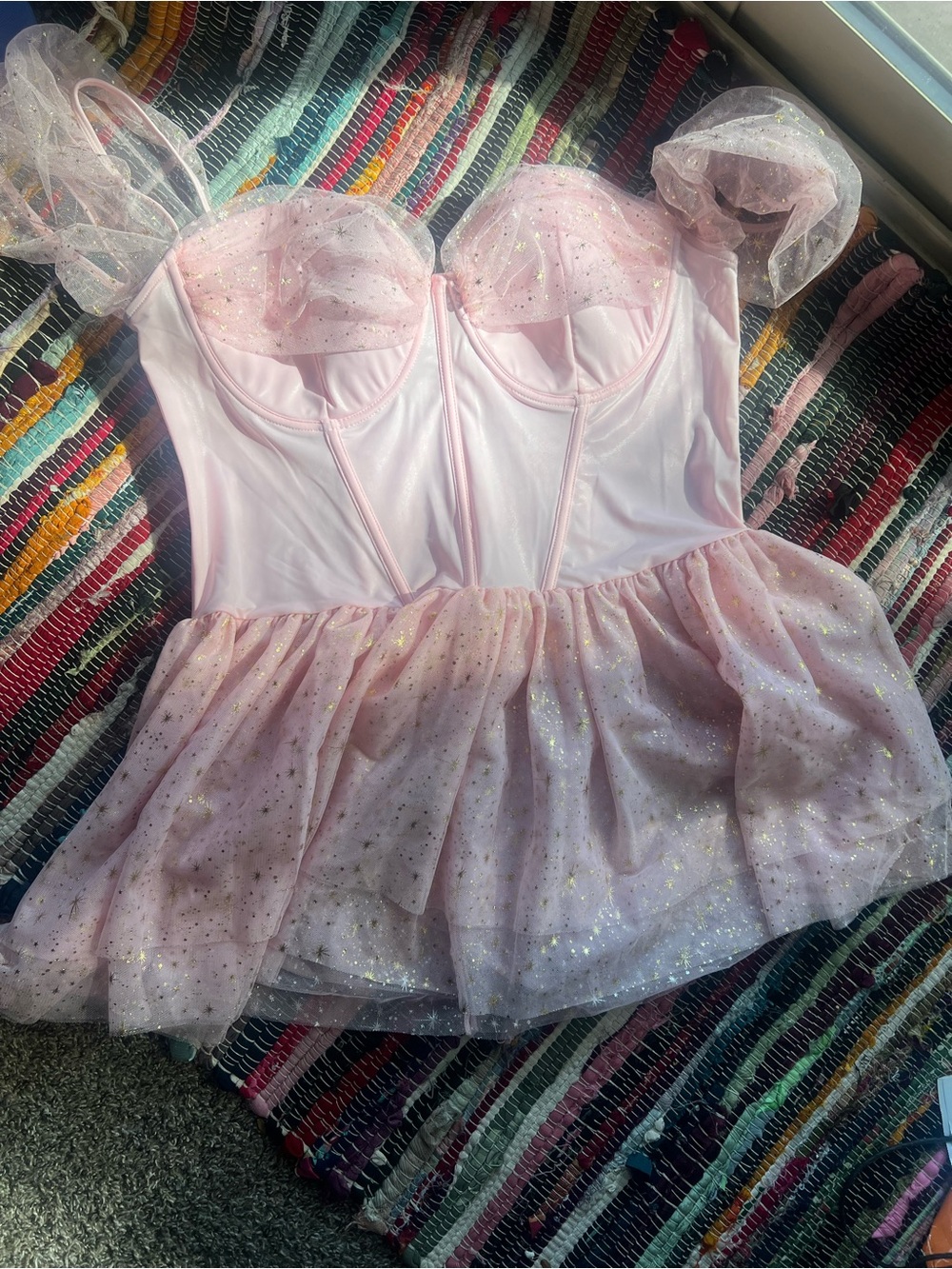 Fashion Nova Light Pink Sparkle Babydoll Sheer Mini Dress